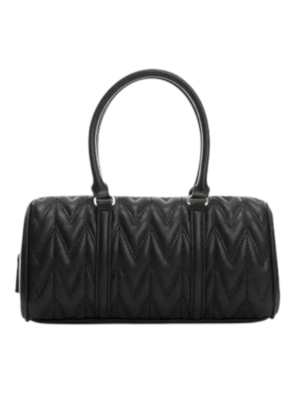 MANGO Double-Handle Quilted Bowling Bag Black Faux Leather